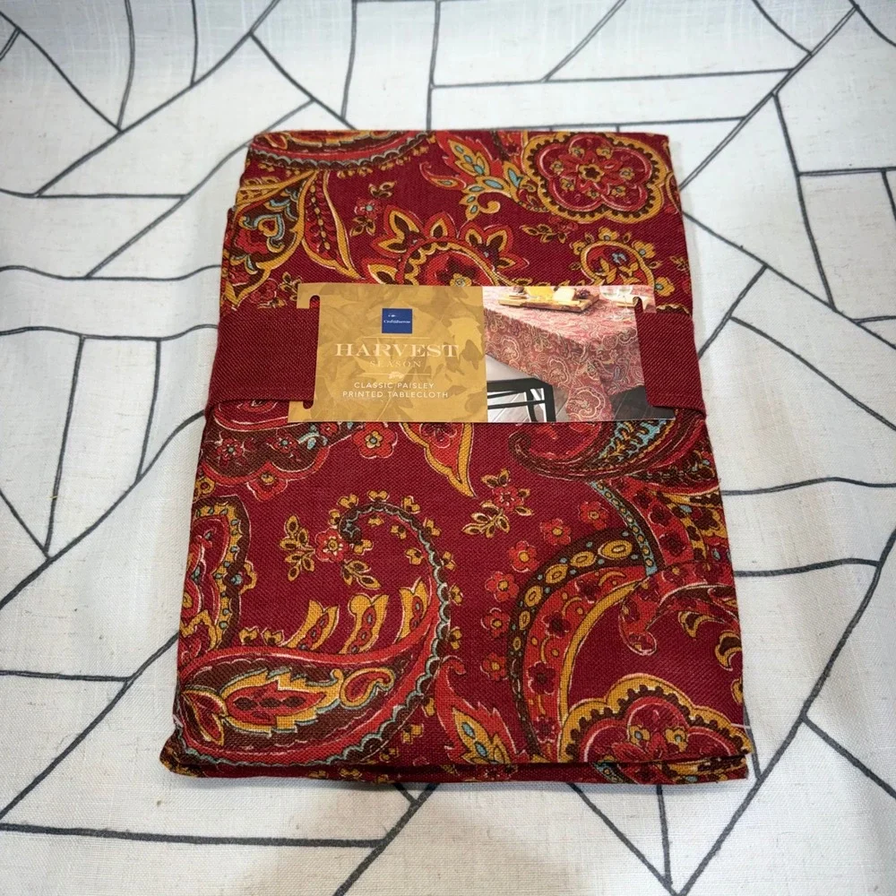 Croft & Barrow Tablecloth 60x102 Red Paisley Harvest Season Oblong NEW